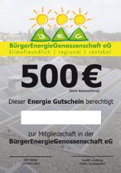 Geschenkgutschein für ein Energiegenossenschaftsanteil der BEG 58 über 500€