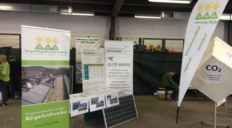 Der Stand der Bürgerenergiegenossenschaft auf dem Umweltmarkt in Wettre (Ruhr) im September 2019