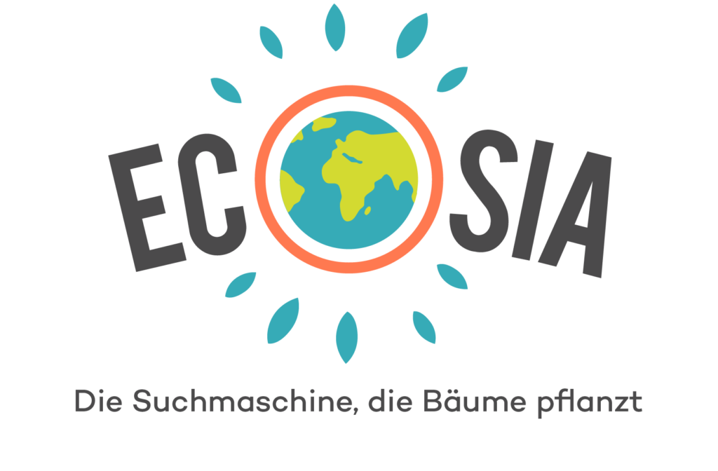 Logo der ökologischen Suchmaschine Ecosia - Die Suchmaschine, die Bäume pflanzt.